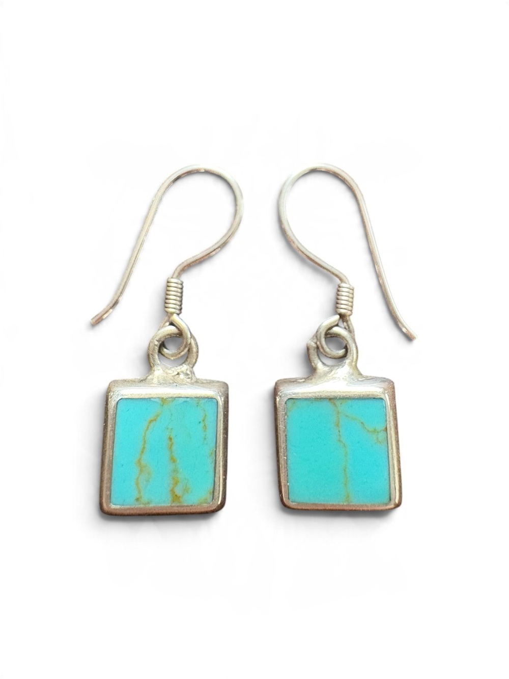 Sterling Silver Turquoise Square Drop Earrings - Turquoise